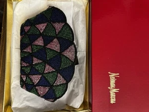 Vtg 80's Neiman Marcus Hand Beaded Shell Shaped Geometric Clutch W Zipper Beach - Picture 1 of 6