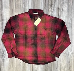 MNML Camicia Vintage Lavata Bottoni Flanella, Rosso/Nero con Lavaggio Sbiadito Unisex XS - Foto 1 di 11