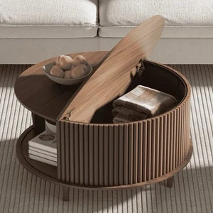 Joinice Round Coffee Table with Storage Mid Century Modern Table for Living Room - Picture 1 of 6