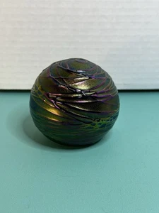 Vintage Glass Eye Studio Sphere Iridescent Textured Paperweight Signed 1991 - Picture 1 of 8