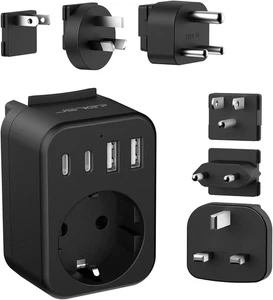 JSVER Adattatore Da Viaggio Con 4 Porte Di Ricarica(2 USB C E 2 USB A), Presa Da - Foto 1 di 7