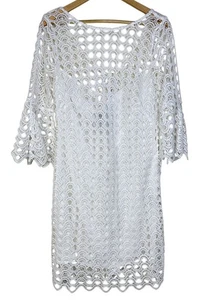 West 22 Yoana Baraschi Dress Womens Large White Crochet Bell Sleeve Lace Overlay - Picture 1 of 9