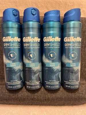 Gillette Dryshield Cool Wave Dry Spray Antitranspirante 4.3 OZ Lote de 4 Exp 08/26 Foto 1 de 3