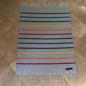 Sackcloth & Ashes Soft Gray Striped Wool Blend Wrap Throw Blanket Made In Italy - Picture 1 of 12