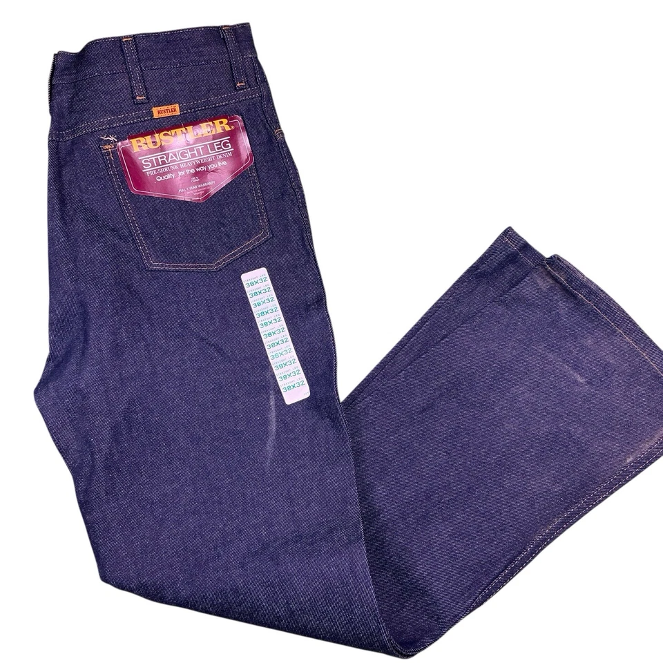 Vintage 90s Rustler dark wash straight leg jeans USA made 38x32 NOS - Image 1 of 4