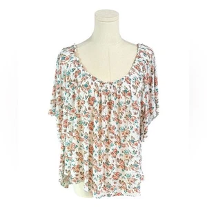 American Rag Cream Crop Top w/ Red & Blue Floral Pattern (Size 3X) - Picture 1 of 3