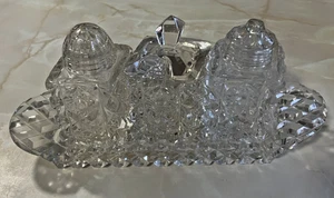 Juego de 4 piezas de jarra de vidrio cortado vintage-bandeja-mostaza-sal y pimienta (22) - Imagen 1 de 12