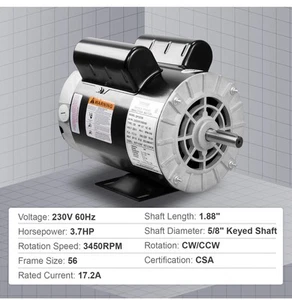 3,7 PS Luftkompressor Elektromotor 230V 17,2A 56 Rahmen CW/CCW Rotation - Bild 1 von 6