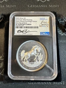 2025 American Wild Mustang 2 oz Silver Mesa Grande NGC PF70 FD Beth Zaiken Sign - Picture 1 of 4