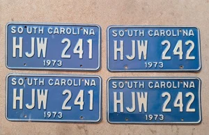 Rear Vintage 2 Sets of License Plate Paired 1973 South Carolina HJW 241 HJW 242 - Picture 1 of 24