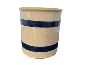 Roseville Pottery RRP Co EE. UU. Soporte para utensilios de vajilla crema/azul a rayas 1 cuarto esmaltado - Imagen 1 de 20