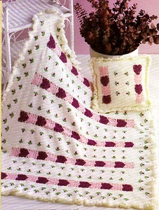 VALENTIN Herzen & Blumen Baby Afghan & Kissen/Häkelanleitung ANLEITUNG  - Bild 1 von 1
