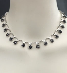 Black Sappier Necklace Silver 925 Cocktail Floral Royal Cocktail Timeless Gift - Picture 1 of 19
