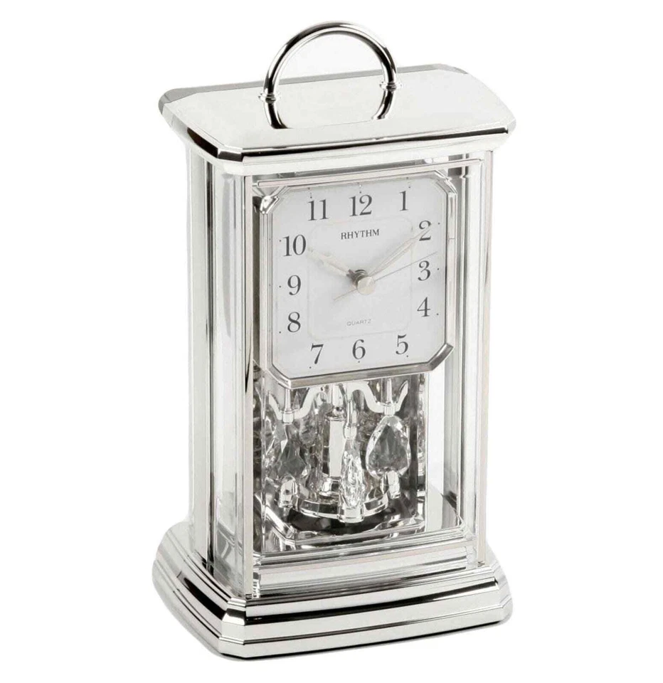 Rhythm Silver Oblong Mantel Clock with Rotating Pendulum 4SG771WR19 - Image 1 of 1