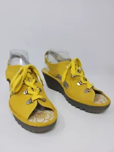 Fly London Ylfa Womens EU 40 US 9 9.5 Yellow Suede Lace Up Sandals Wedge Shoes - Picture 1 of 12