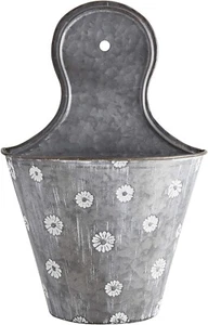 Large, Metal, Wall Hanging Planter, Decorated With White Flower Design - Picture 1 of 3