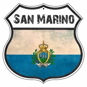 Letrero de metal de aluminio de la cueva del hombre escudo de carretera de novedad bandera del país de San Marino - Imagen 1 de 1