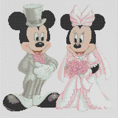 Cross stitch chart mickey mouse and minnies wedding flowerpower37-uk