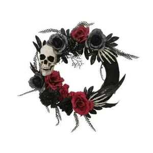 18 in. Skull Hands & Roses Wreath Halloween Decoration Prop - Picture 1 of 1