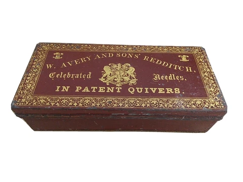 W. Avery & Son Redditch Commercial Counter Box Needlecase 1867 RARE LARGE Cover
