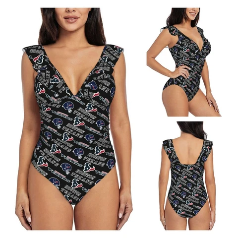 Houston Texans Women's Ruffle One Piece Swimsuit High Elasticity Swimsuit Cover
