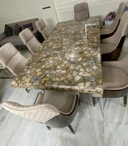 Agate Natural Stones Dining Center Table Top, Wild Agate Stones Countertop Decor - Picture 1 of 4