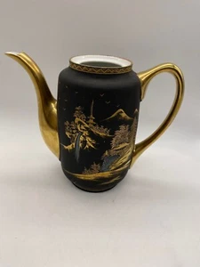 Vintage Porcelain Black with Gold Demitasse Tea/Coffee Pot - Picture 1 of 7