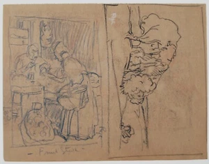 Elijah Albert Cox (1876–1955) Graphitzeichnungen auf einer Seite. Obststall und Roggen - Bild 1 von 4