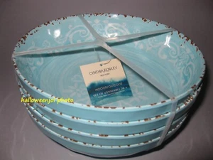 4 CYNTHIA ROWLEY AQUA BLUE Tuscan Scroll MELAMINE Medallion Pasta Cereal Bowl - Picture 1 of 5