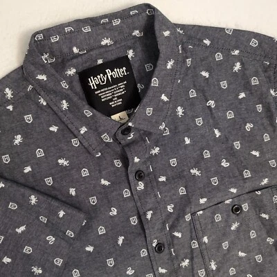 Camisa Harry Potter Para Hombre Grande Gris Abotonada Gryffindor Slytherin Hufflepuff Foto 1 de 4
