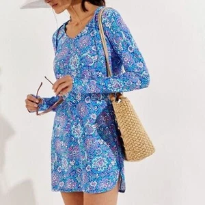 Coolibar Seacoast Swim Cover-Up Dress Blue Women’s XL NWT Hooded - Picture 1 of 9