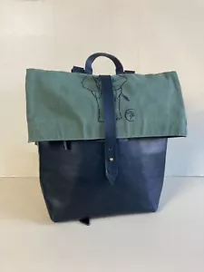 Bolso Mochila Cuero Lona Negro Verde Elefante Estampado Selva Preppy Africano - Imagen 1 de 7