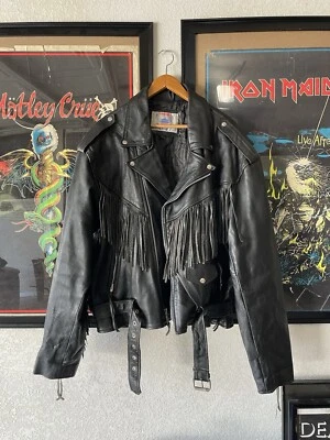 Chaqueta Vintage Vanguard Cuero Flecos Motocicleta Motociclista Talla 52 Punk Foto 1 de 4
