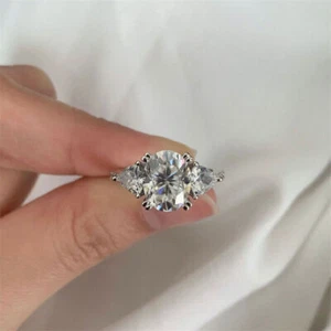 3Ct Oval Cut Moissanite Engagement Ring 925 Silver D Color VVS1 Pass Tester - Picture 1 of 10