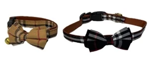 Dog Pet Collars Lot of 2 Adjustable Size Small Plaid Bow Bell Never Used - Picture 1 of 3