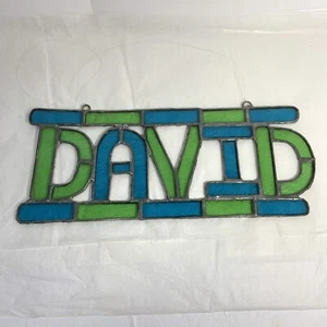 Prendisole artigianale in vetro colorato DAVID nome finestra blu verde 11,5" - Foto 1 di 6