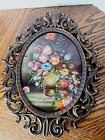 Vintage Brass Victorian Look Wall Frame With Floral Picture 13.5'' H