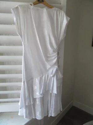 Vintage 80's Diane Von Furstenberg White Floral Flower Dress Size 14 Made in USA - Image 1 of 4