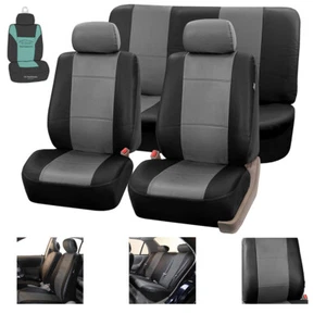 Faux Leather Car Seat Covers Set Gray Black with Free Air Freshener - Picture 1 of 10