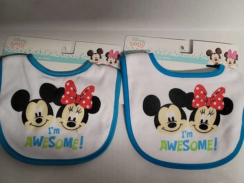 (2) 1 paquete Nuevo babero de bebé Mickey Minnie Mouse Disney nuevo con etiquetas  Foto 1 de 1