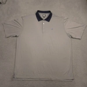 FootJoy Polo Shirt Mens XXL Blue White Stripe Crown Logo Golf Performance Stretc - Picture 1 of 11