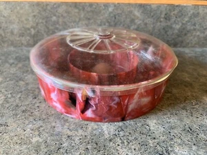 Vintage Hommer Red Swirl Plastic 6” Round Sewing Box Case - Picture 1 of 3