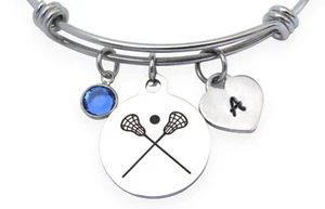 Pulsera Lacrosse con Inicial Corazón Personalizado, Regalo Lacrosse Hija Amiga - Imagen 1 de 4
