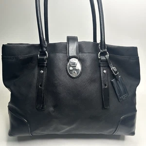 TUMI Villa Turin Black Crossgrain Leather Commute Shoulder Tote Bag EUC - Picture 1 of 12