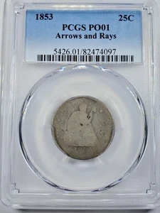 1853 Seated Liberty Quarter 25c Arrows & Rays PCGS PO1 Poor Lowball Set - Picture 1 of 4