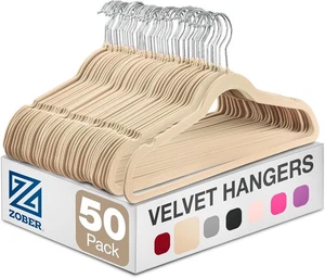 Non Slip w/ 360 Degree Swivel Velvet Hangers 50 Pack - Ivory - Picture 1 of 6