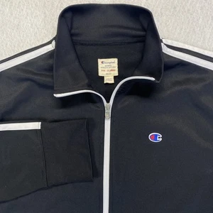 Champion Jacket Mens XL Black White Full Zip Track Athletic Stripe Retro Logo - Picture 1 of 7