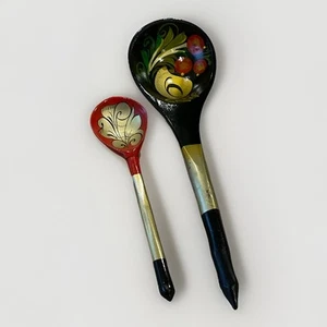 Cucharas Khokhloma de madera rusas vintage pintadas a mano, lacas 5,5 y 8 pulgadas - Imagen 1 de 12
