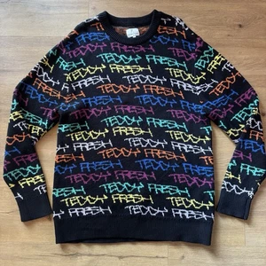 Teddy Fresh Herren Gr. XL Oversized Pullover Spellout Bunt Graffiti 90er Y2K - Bild 1 von 9