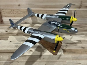 Hand Crafted Mahogany Wood P-38 Lightning 23” Table Top Model NEW Damaged - Picture 1 of 24